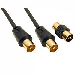 50m TV Aerial Lead Plug to Plug Cable with Adapter Black
